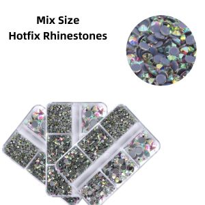 SS6-SS30 Boxed Glass Hotfix Crystal Mix Size Flatback Rhinestones Iron On Diamond Stones For Nail Art Crafts Dress Decoration