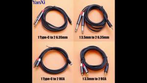 USB Type-C 3.5mm Stereo To 2 RCA 6.35mm Mono Audio Cable Splitter Male To Male Adapter Extension Cord For PC Amplifier Speaker