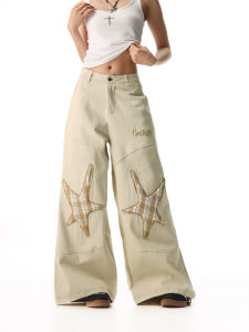 CTB Beer Captain American Retro Embroidered Casual Pants Women Loose Wide Leg Floor Length Trousers Comfortable Straight Cut