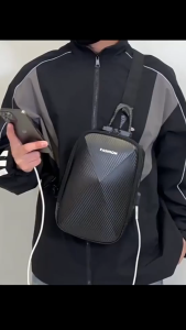 Tas Selempang Pria Hitam Soft Cangkang with USB Tas Sling Bag Fashion dengan Kunci Pengaman 6118-3