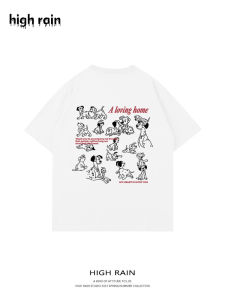 American Retro Spot Dog Short Sleeve Womens White T-shirt Loose Casual Trendy Pure Cotton Summer Top for Couples