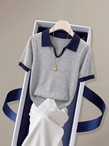 Áo Blouse Dáng Suông Thanh Lịch Với Cổ Màu Sắc