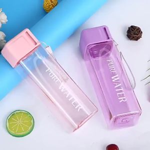 minimalist square plastic water cup leak proof with drawstring and lid portable sports cup perfect choice for school
