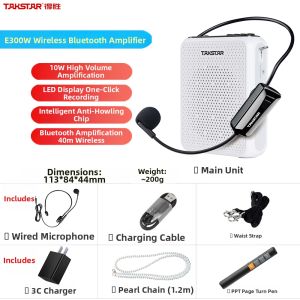Teacher Professional Wireless Ear Microphone Amplifier Takstar Small Bee E300W for Teaching Lectures High Quality Sound System