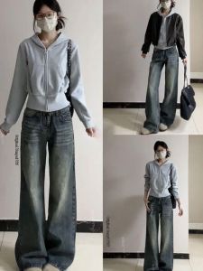 YIWEIYI | Spring Grey Hooded Short Zippered Casual Jacket