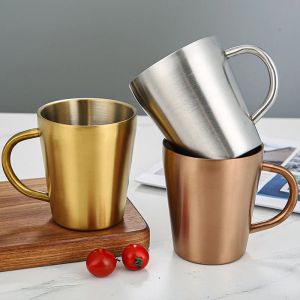 300ml Double-Layer Water Cup304 Stainless Steel Thermal Coffee Beer Mug With Handle Beer Cup Gold Sliver Coffee Mugs With Handle