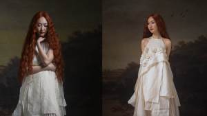 Set áo yếm cách điệu đính hoa và chân váy xoè xếp ly THE COUNTRY Hona-Miset vải chiffon