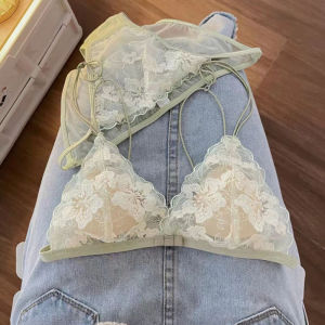 เสื้อในสำหรับหน้าอกเล็กผู้หญิงลูกไม้ตาข่ายปักรุ่นบางพิเศษเซ็กซี่สไตล์ฝรั่งเศสไม่มีแหวนเหล็กยกทรงชุดหลังสวย