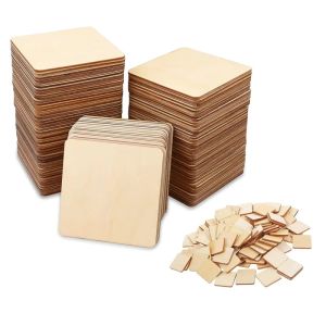 1-10cm Unfinished Blank Wood Square Slice Cutouts Wooden Squares for DIY Arts Craft Projects Pyrography Painting Writting