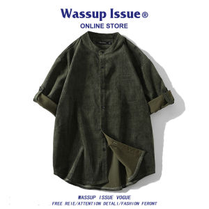 Wassup Issue Mens Retro Japanese Style Corduroy Short Sleeve Shirt Loose Casual Summer Fashionable Breathable Lightweight T-Shirt