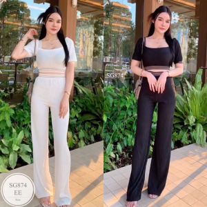 เสื้อครอบคลุมตุ๊กตาสุดน่ารัก กางเกงเอวสูงทรงสวย ตามลำดับกัน แต่งดีเทลยางยืด