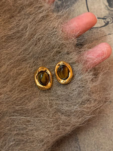 CAFFTI | Vintage French Style Tigers Eye Gold Earrings
