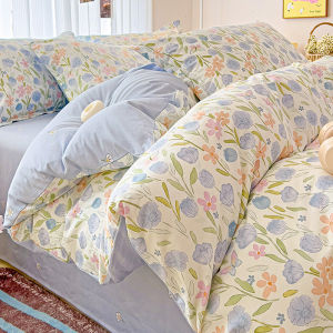 Fresh Cotton Four-Piece Bedding Set Cat Person Winter Dormitory Bedding Sheet Cover Quilt Cover Bed Canopy Cartoon Style