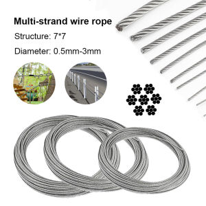 5m/10m 7x7 Stainlesss Steel Wire Rope 0.5-3mm Plastic Coated for Fishing Lifting Pulling Drying Rack Cable Rustproof Heavy Duty