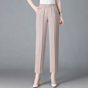 Mùa Hè Mỏng Thoải Mái Chân Thẳng Quần Rộng Rãi Cao Vòng Eo Co Giãn Chân Rộng Dài Đến Mắt Cá Chân Quần Dành Cho Phụ Nữ Trung Niên