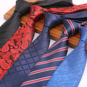 New 8CM Mens Ties Striped Plaid Black Navy Necktie For Man Groom Jacquard Woven Neck Tie For Business Wedding Party Outfit