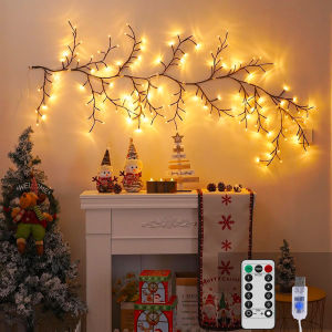 LED Willow Vine Wall Lights USB-Powered 185cm Branch Lighting Perfect for Christmas FireplaceMantel or Festive Wall Accent Decor