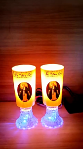 Đèn ly thuỷ tinh in hình Chúa Đức Mẹ màu vàng cao 15cm 16cm 18cm trang trí bàn thờ Thiên Chúa