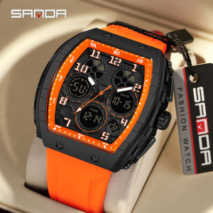 SANDA 6157 fashion Luxury alarm clock men electronic watch digital multifunctional trend mens watch silicone waterproof hand