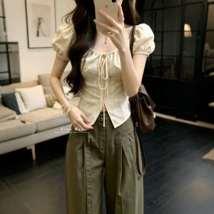 XUECAIQI | Summer Casual Flattering Set Puff Sleeves Loose Fit Wide Leg Pants