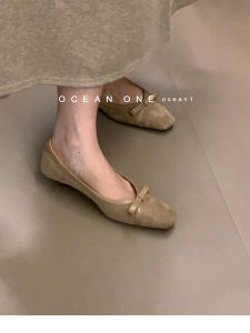 French Vintage Leather Mary Janes Womens Slip-On Shoes Soft Bottom Butterfly Knot Fashionable Commute Flats Autumn Season