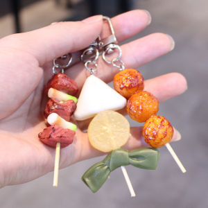 Donut Fryer Keychain Mens and Womens Schoolbags Exquisite Car Pendant Stylish Original Artificial Food Funny Quirky Decorations