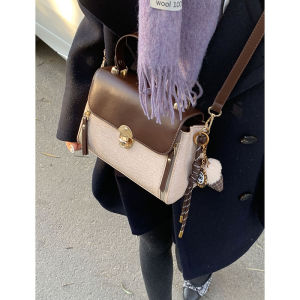 Retro Color Block Womens Handbag Fashionable Winter 2024 New Style Small Square Bag Versatile Crossbody Bag for Young Adults