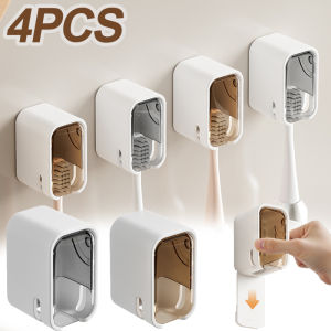 4PCS Toothbrush Holder Portable Flip-top Electric Toothbrush Storage Rack Dustproof Wall Mounted Tooth Brush Storage Box