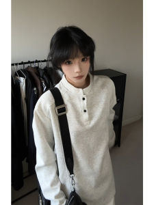 Cleanfit Henry Collar Long Sleeve Hoodie ผู้ชาย ทรงหลวม สวมใส่สบาย ปกติ ลำลอง ฤดูใบไม้ผลิและฤดูใบไม้ร่วง