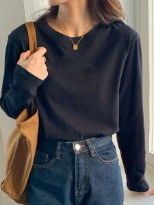 Pure Cotton Long Sleeve Base Shirt Womens Fashionable Autumn Winter Inner Wear Youthful Top round Neck Korean Style T-shirt