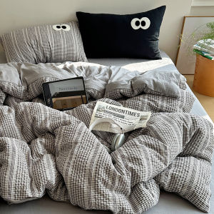 Nordic Style Washed Cotton Bedding Set Striped Bedding Duvet Cover Sheet Person Bed Canopy Model High Density Active Printing