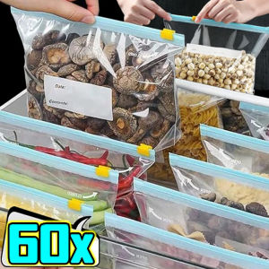 60/10PCS Reusable Food Sealing Bag Freezer Stand Up Storage Bags Leakproof Zipper Containers Fresh Storage Pouch Zip Bag Wrap