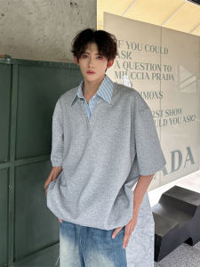 Áo Thun Polo Tay Ngắn Dáng Rộng Thiết Kế Hai Mảnh Giả Thời Trang Mùa Hè Thường Ngày Màu Trơn Không Tay Áo Thun Nam