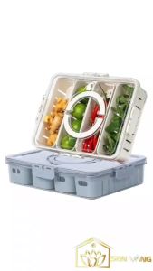 Hộp thực phẩm trong 4 ngăn HOKORI nhựa VIỆT NHẬT cao cấp - 2 lớp tách nước để tủ lạnh - 6510-1