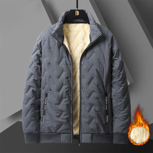 2025 New Mens Plus Size  Jacket Imitation Wool Stand Collar Winter Windproof Warm Outdoor Cotton-padded Jacket With Velvet