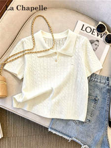 La Chapelle | Hollow-out Lace Pattern Slim Fit Short Sleeve Knitted Shirt