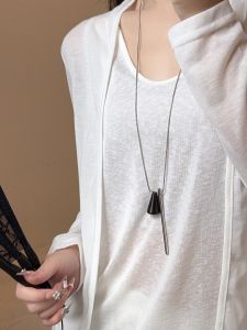 Fashionable Long Triangle Cone Shape Necklace for Women Irregular Pendant Simple Stylish Sweater Chain Accessory Alloy Material