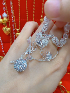 (2-in-1 set) Original 925 Italian Silver Shambhala Zircon Necklace and Bracelet Set for Womens Gift