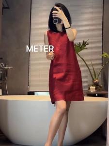 French Style Small Size A-Line Vest Dress High End Elegant Fashionable Wine Red Linen Womens Summer Dress Polyester Fiber