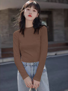 Áo Thun Cổ Đứng Dày Lót Lông Cừu Dài Tay Ôm Vừa Vặn Cho Nữ Mùa Thu Đông Áo Lót Bên Trong Màu Trơn Phong Cách Hàn Quốc