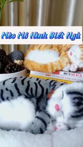 Mô hình chó mèo trang trí bàn làm việc nằm ổ biết thở như thật