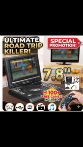 [SG Stock] 7.8" Portable DVD Player for Car & Home | 270° Swivel Screen | Region Free Multi-System | 1080P HD Multimedia Player with Gamepad & TV Antenna