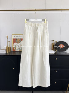 Casual Linen Long Pants Hollow out Belted Waist Straight Leg Korean Style Low Waist Trousers by Modeltear Zhou Meimei