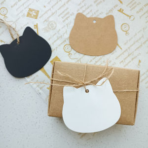 100pcs 5.5x6.5cm Cat Kraft Paper Tag Hand Made Gift Paper Cards DIY Price Label for Wedding Birthday Party Sewing Garment Tags