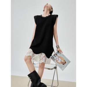 XIAODADEHUA | Black Princess Lace Patchwork Flared Sleeves A-line Dress