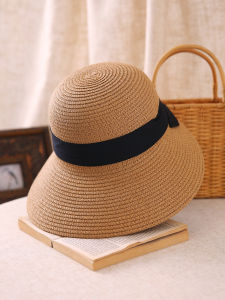 Summer Beach Womens Large Brim Sun Hat Hebe Style Sun Protection Straw Hat Casual round Top Cap Suitable for All Ages