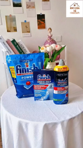 Combo viên rửa bát muối & nước làm bóng Finish – sạch sâu sáng bóng bảo vệ máy rửa bát toàn diện.
