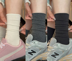 ถุงเท้าผ้าฝ้ายแท้ทรงเข้ารูปเอวกลางสไตล์บัลเล่ต์สำหรับผู้หญิงในฤดูใบไม้ผลิและฤดูใบไม้ร่วง ถุงเท้าผ้าฝ้ายแท้บาง 3 คู่