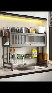 Gslife Kệ Tủ Nhà Bếp Đa Năng Trên Bồn Rửa Thép Carbon 2 Tầng ĐenTiết Kiệm Không Gian