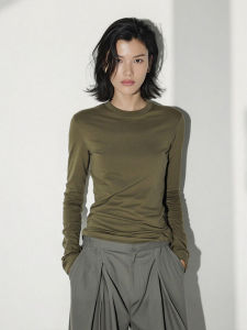 Autumn Spring New Pure Color Slim Fit Simple T-Shirt Base Layer